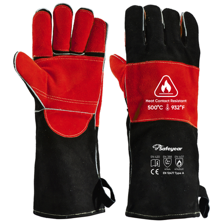  Leather Gloves Heat Resistant Welding Gloves FL-1023 Black & Red