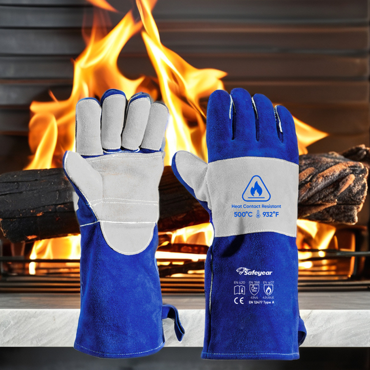 Arc Flash Protective Gloves Welding Gloves Leather Cowhide FL-1023 Blue & Grey