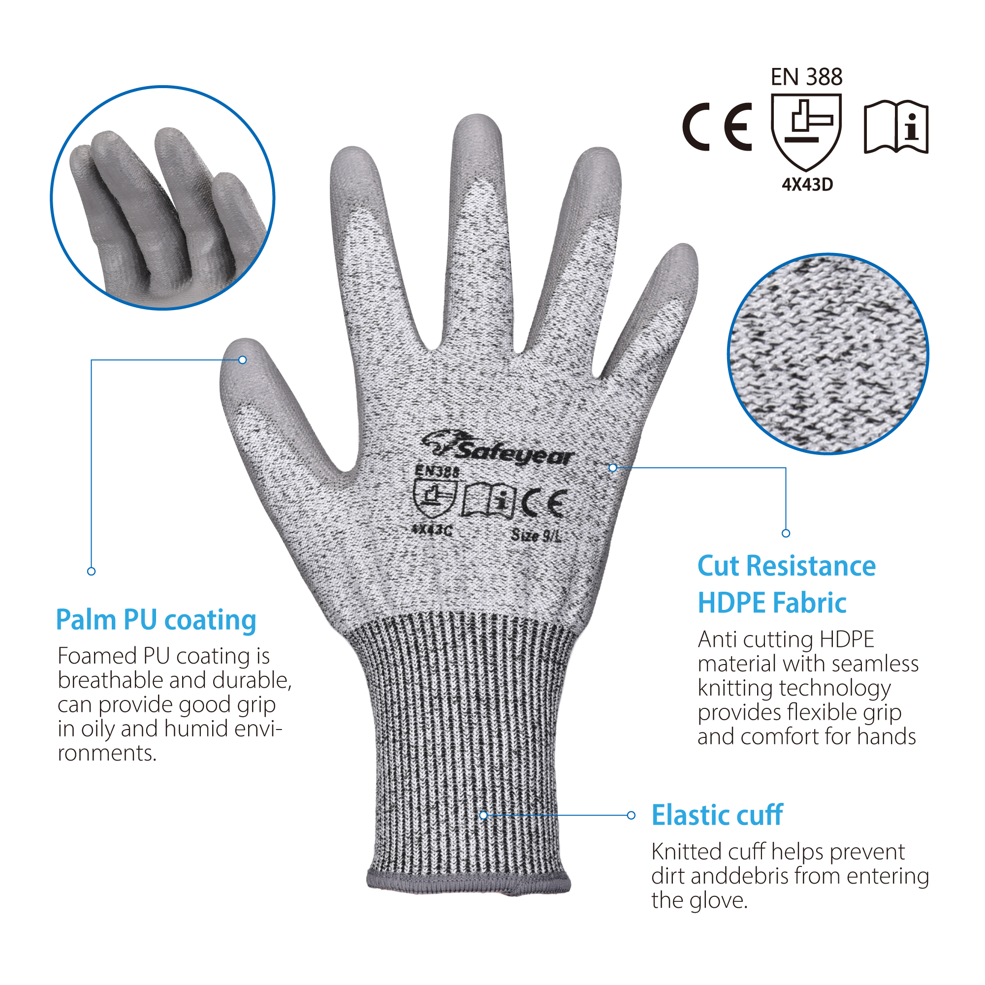 Cut Resistant Safety Work Gloves PD8045