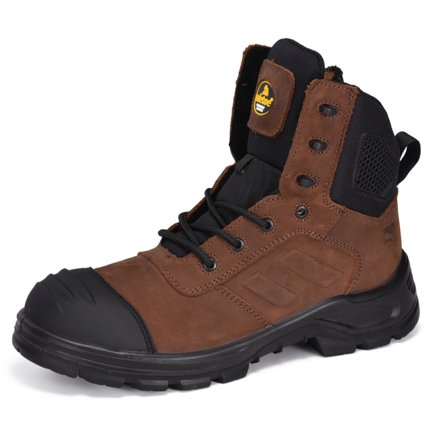 High Quality Zip Design Nubuck Cow Leatther Construction Work Boots M-8578 Brown