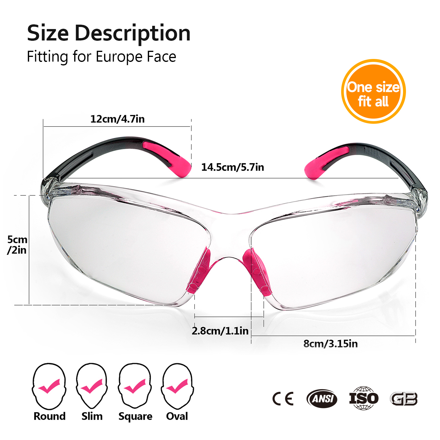 Anti Fog Safety Glasses ANSI Z87.1 CE EN166 UV400 Protective Eyewear SG003 Pink
