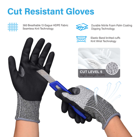 Construction Work Gloves Cut Resistant Safety Work Gloves PD8045 Black