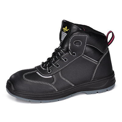 Black Cow Leather Womens Work Boots with Safety Steel Toe M-8516 Smooth