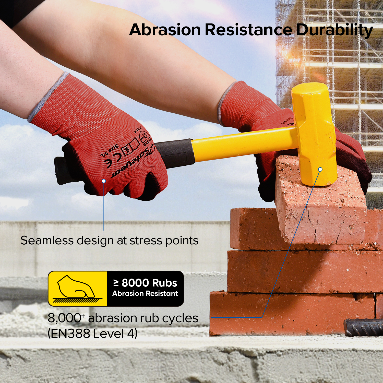 PU Coated Heavy Duty Work Gloves PN8003 Red