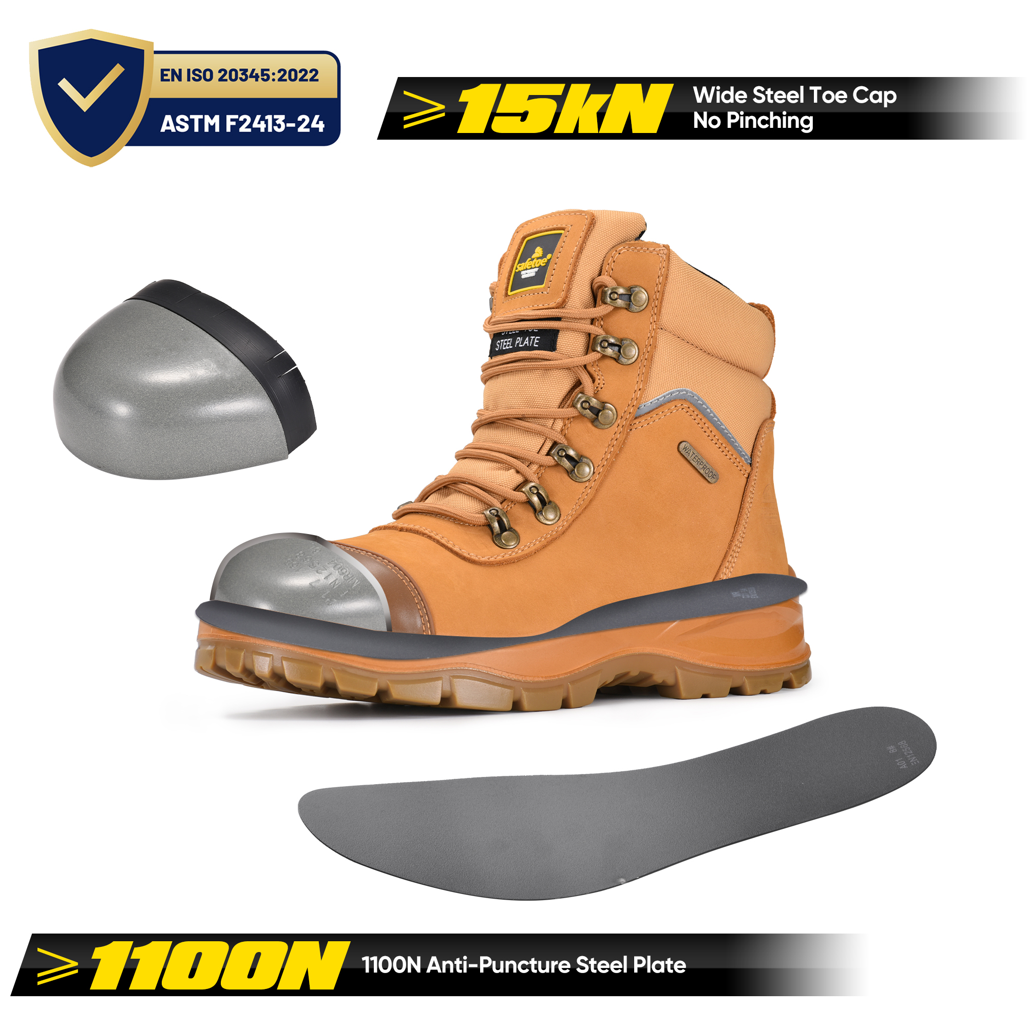 Australia Standard Waterproof Steel Toe Mining Safety Boots With Zip-Side M-8577 Beige