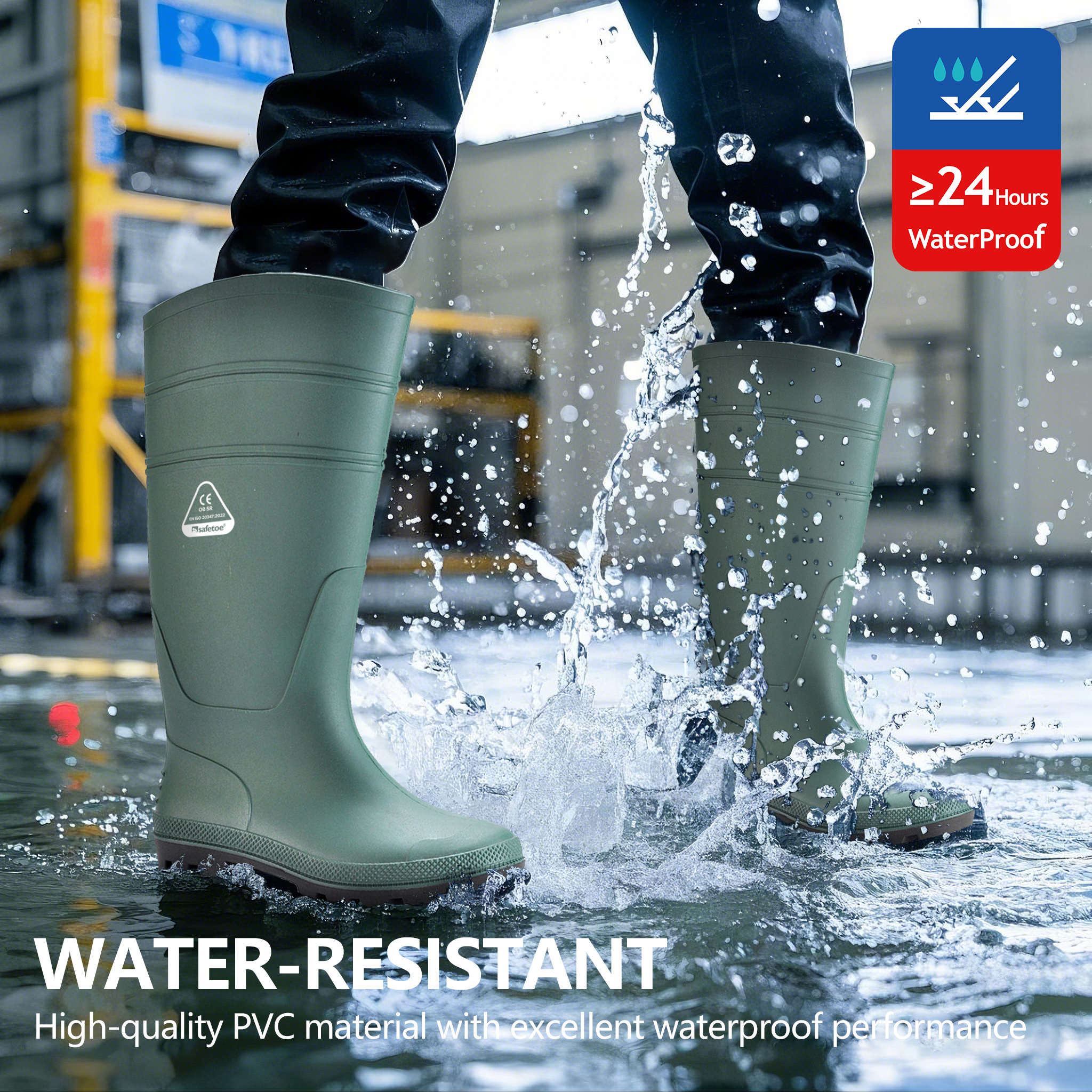 Occupational Wellington Boots – Waterproof PVC Work Rain Boots for Agriculture & Farming (Green)