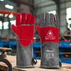 Leather Welding Gloves Welding Leather Heating Proof Gloves FL-1023 Grey & Red