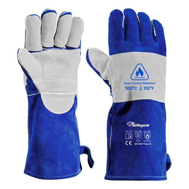 Arc Flash Protective Gloves Welding Gloves Leather Cowhide FL-1023 Blue & Grey