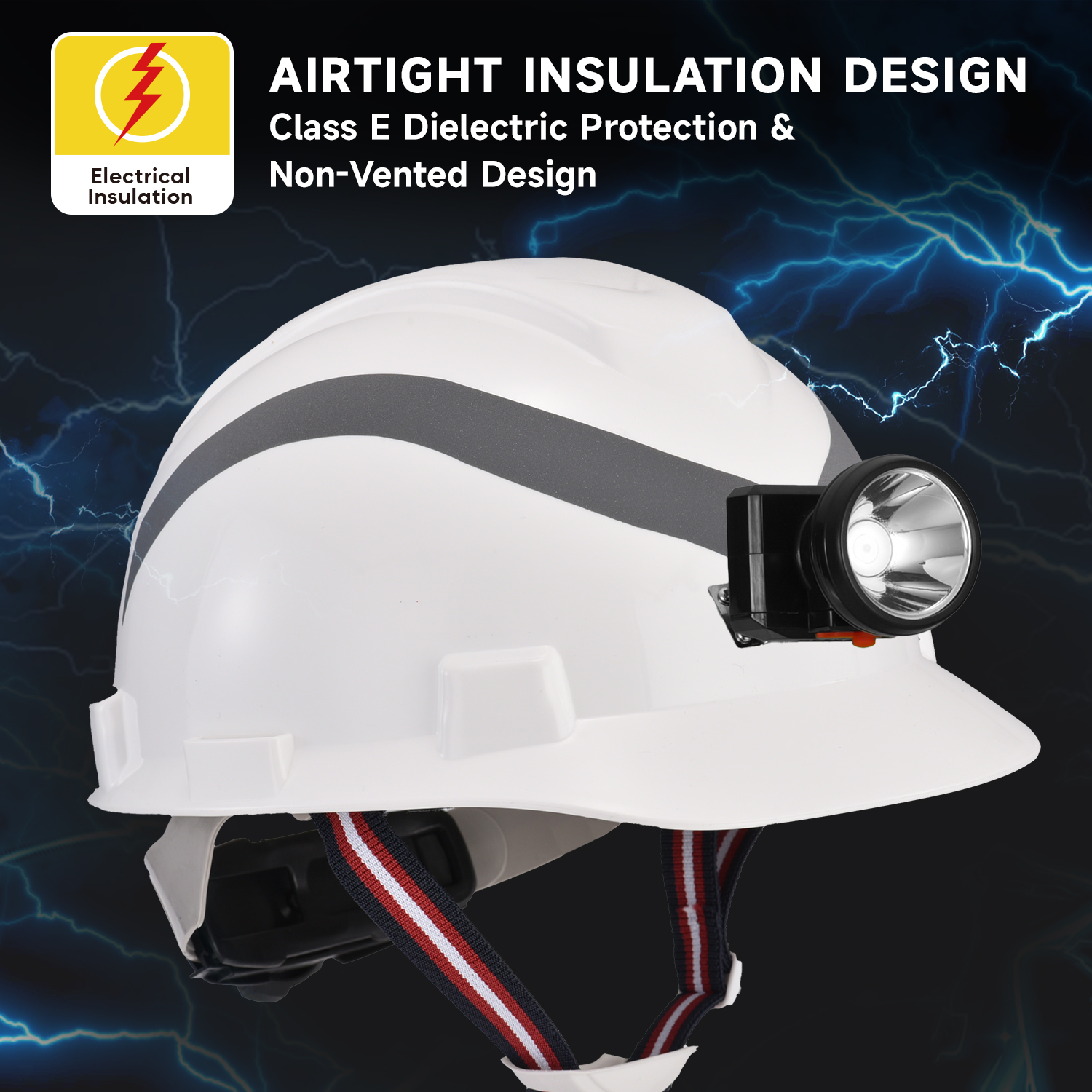 Underground Utility Safety Helmet with Headlamp and Reflective Strips