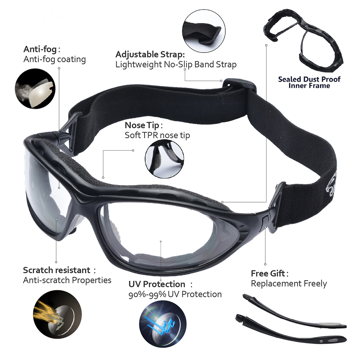 Anti-Fog Safety Glasses Ultra-Comfort with Cushioned Inner Foam | ANSI Z87.1 & EN166 SG002