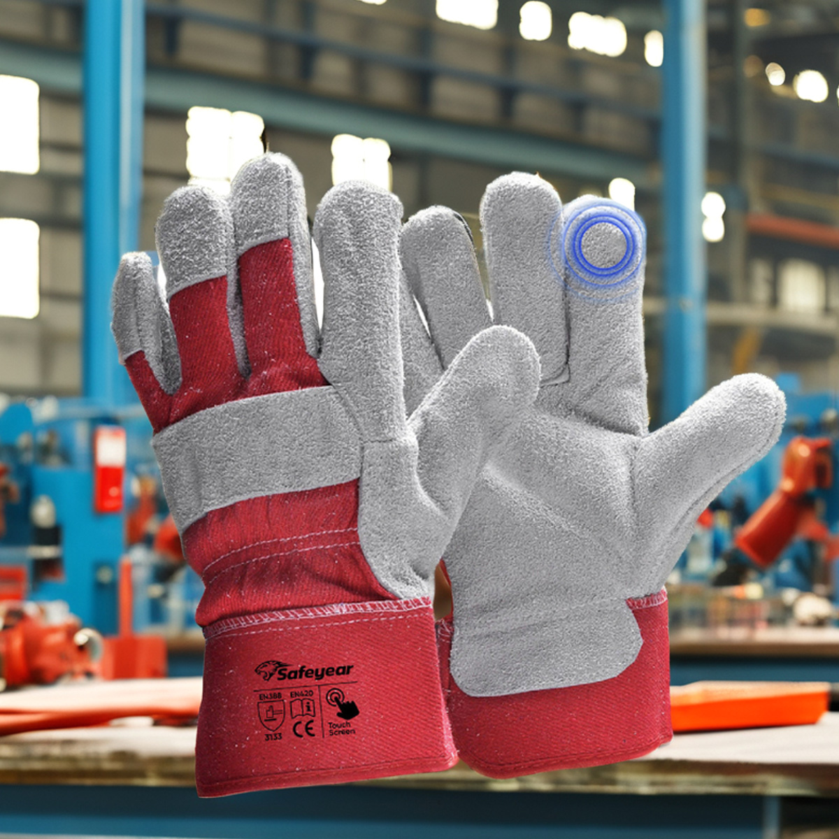  Leather Safety Gloves Working Mechanic Gloves Leather FL-1015 Red