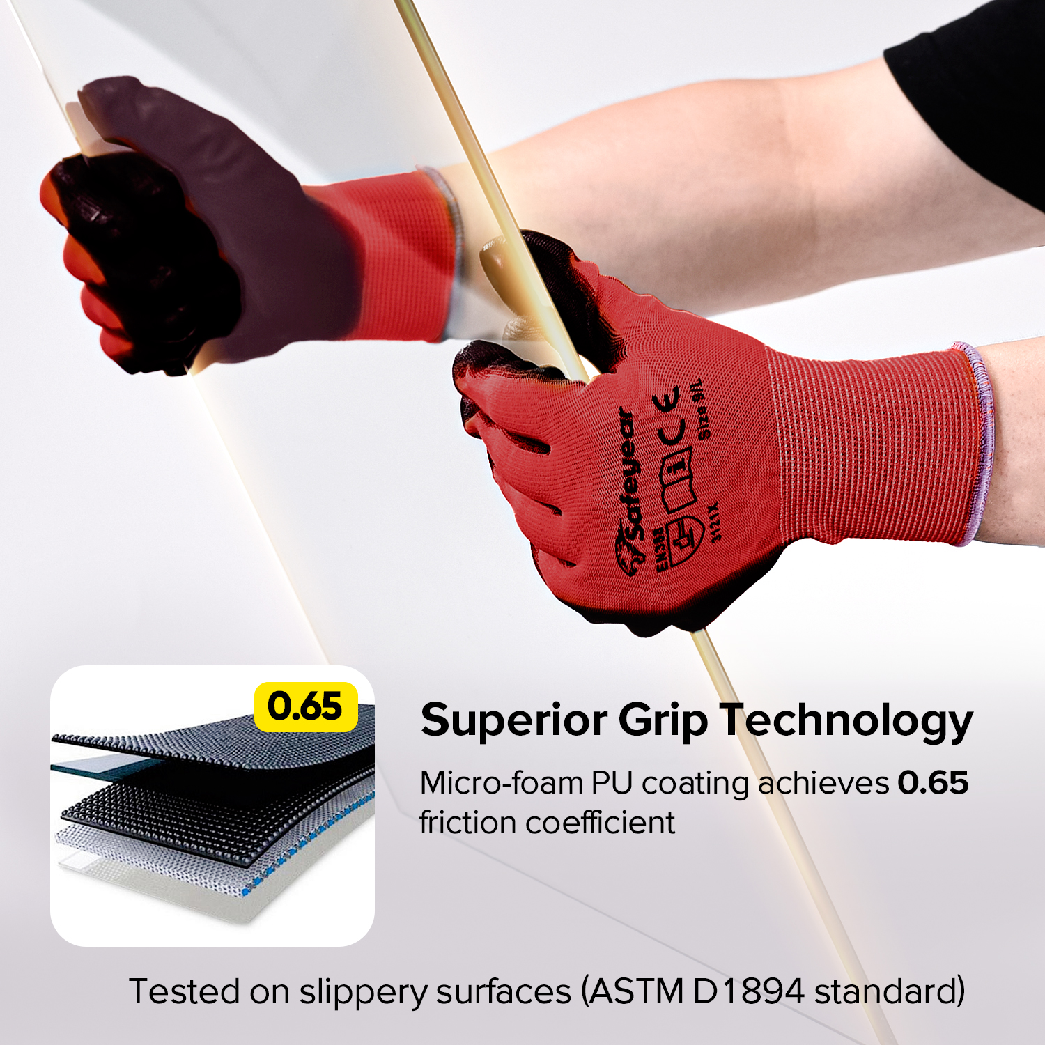 PU Coated Heavy Duty Work Gloves PN8003 Red