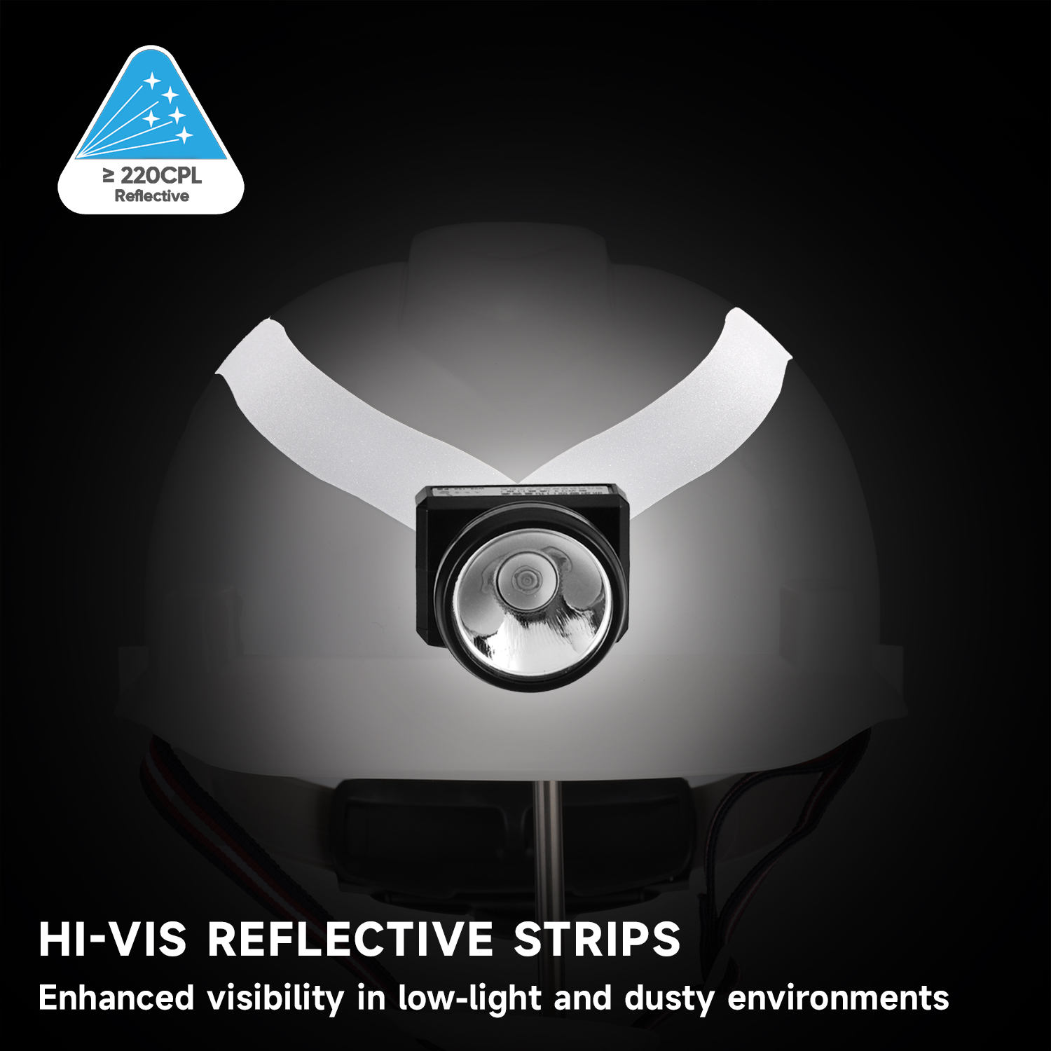 Underground Utility Safety Helmet with Headlamp and Reflective Strips