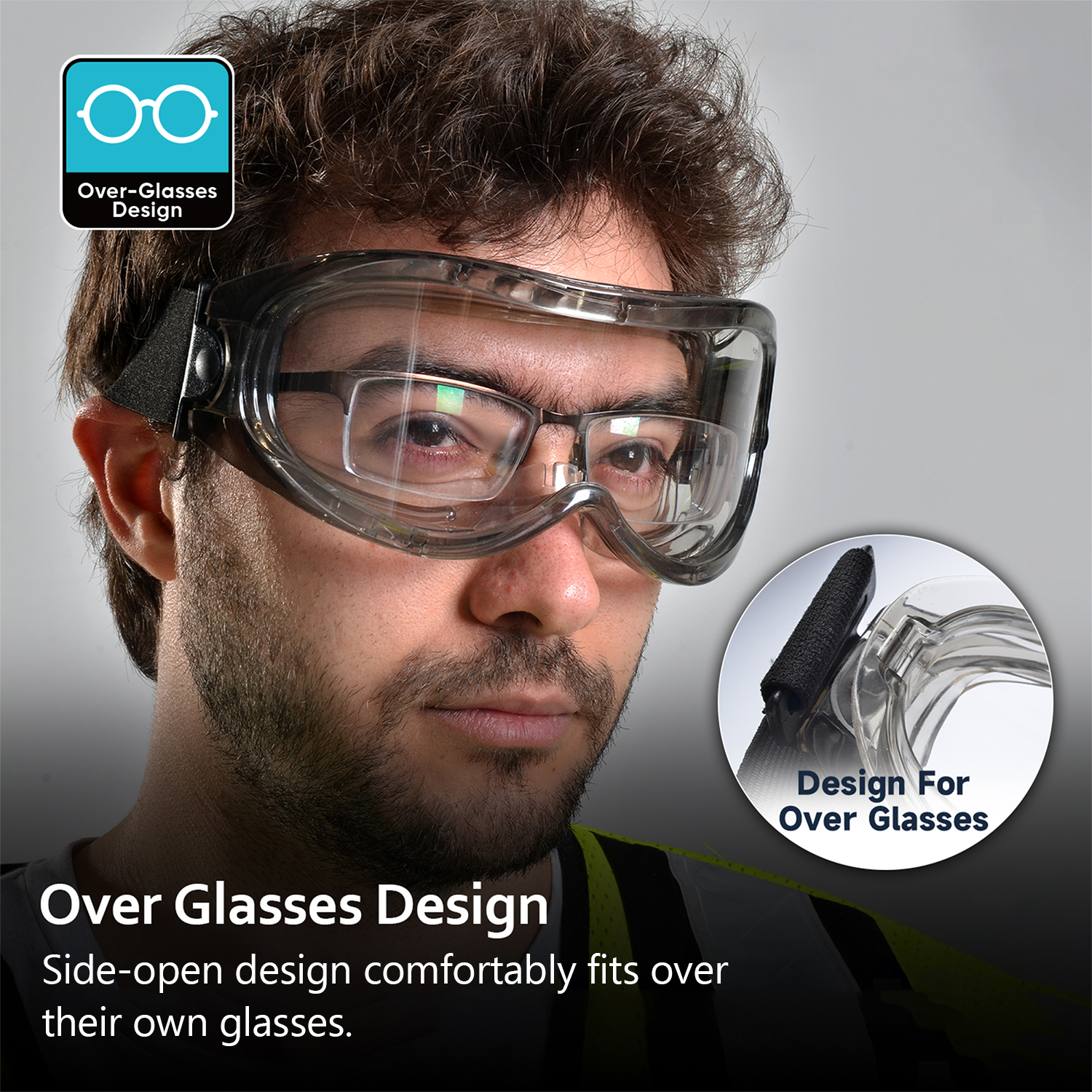 OTG Anti-Fog Safety Goggles with Adjustable Strap | ANSI Z87.1 & EN166