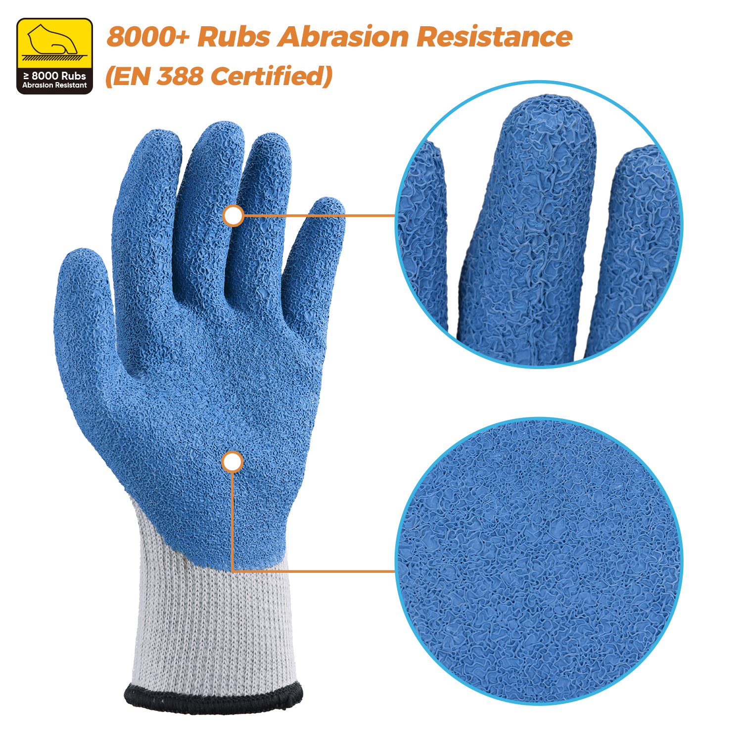 Latex Coated EN 388 2242X Work Gloves for Construction & Handling LY-3013 Grip Guarder Blue