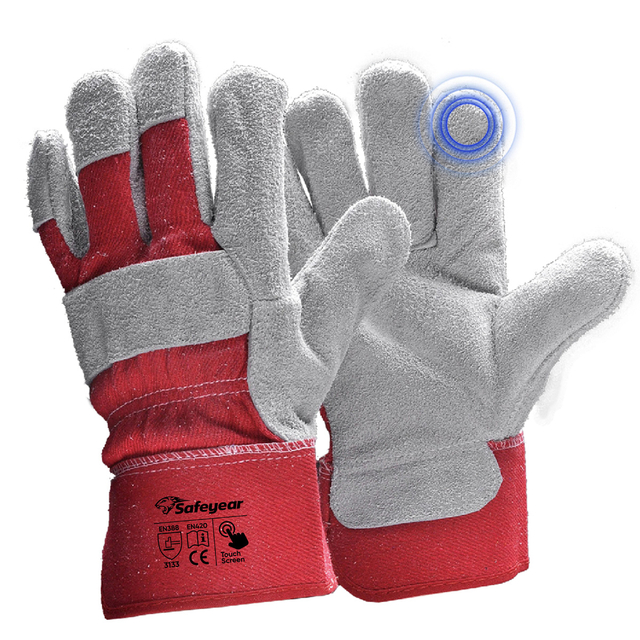  Leather Safety Gloves Working Mechanic Gloves Leather FL-1015 Red