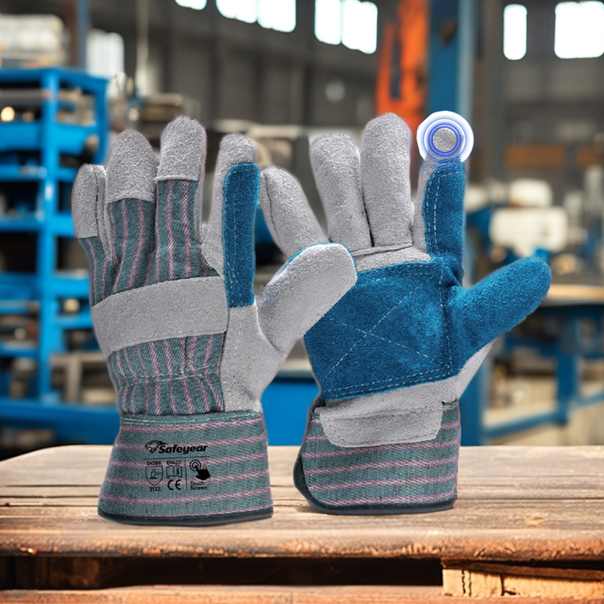 Anti-cut Glove with Cowhide Palm Leather Impact Gloves FL-1015 Blue