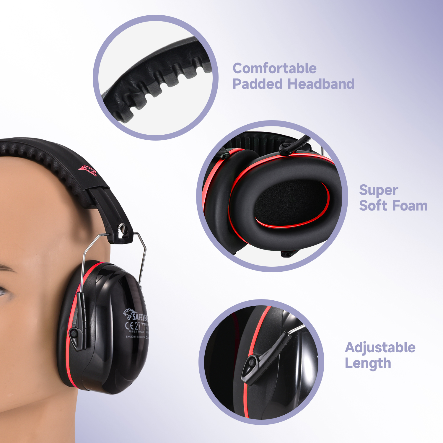 ABS Hearing Protection Ear Muffs Protective Ear Muffs Ready Stock FM-1B Red