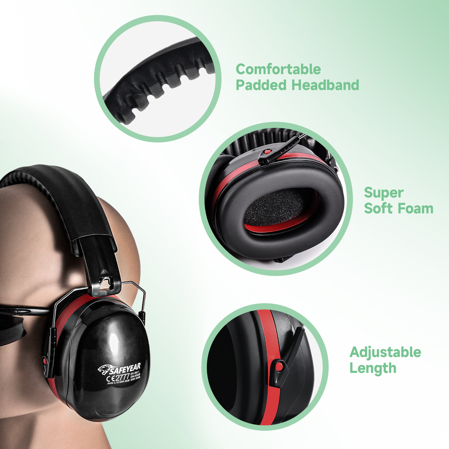 Ready Stock ABS Protective Ear Muffs EM-5002 Red