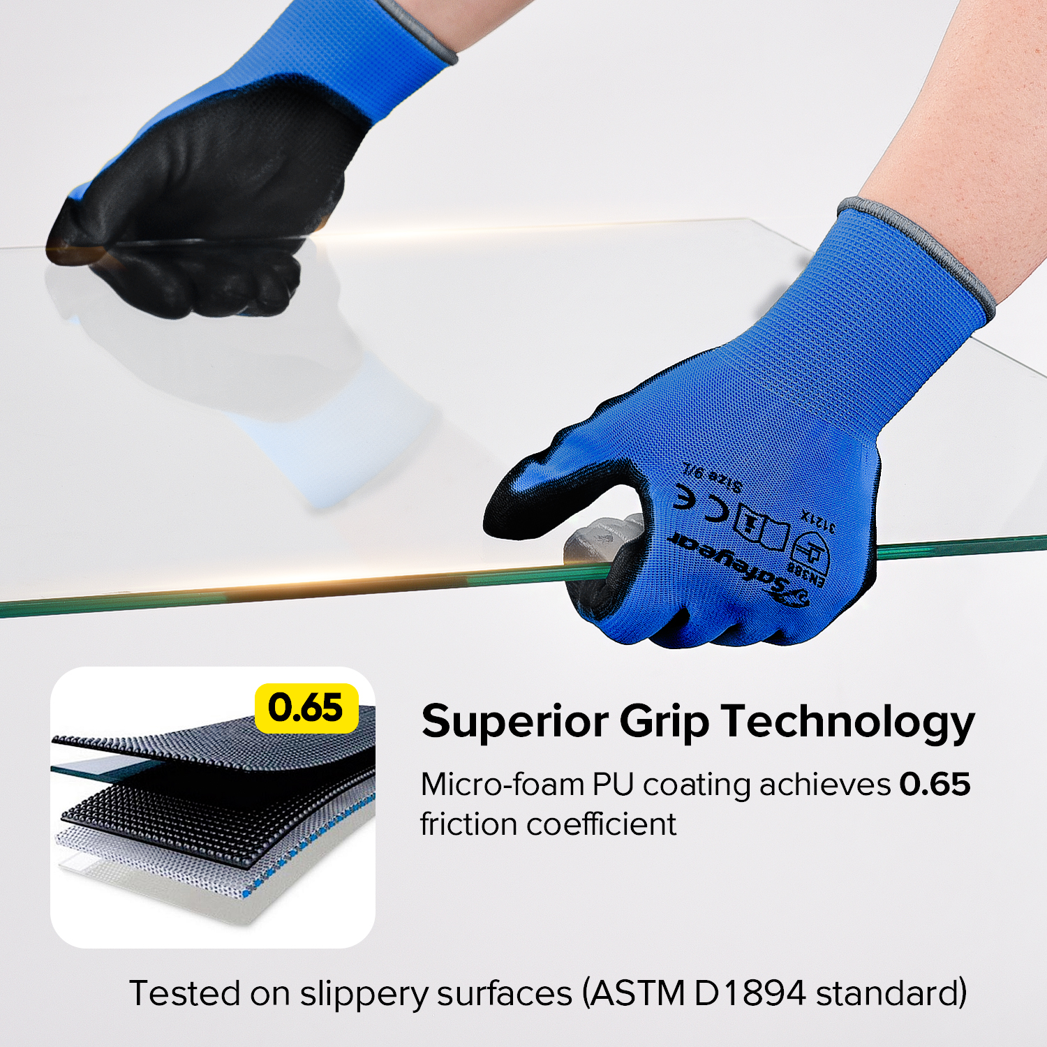 PU Coated Heavy Duty Work Gloves PN8003 Blue