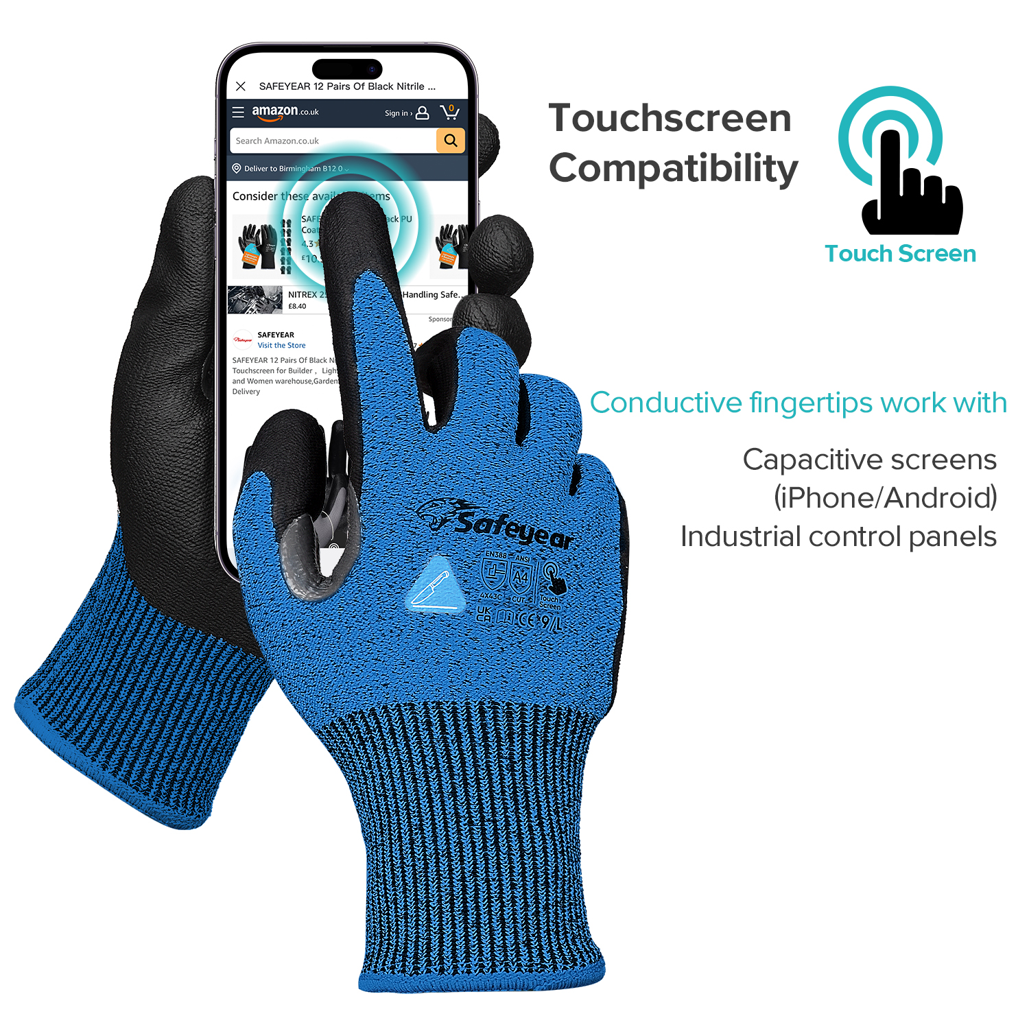 Construction Work Gloves Cut Resistant Safety Work Gloves PD8045 Blue