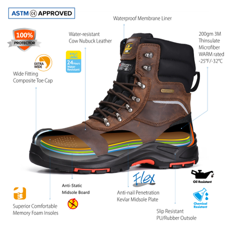 Mens Warm Safety Boots Oil Resistant Work Boots Waterproof H-9552