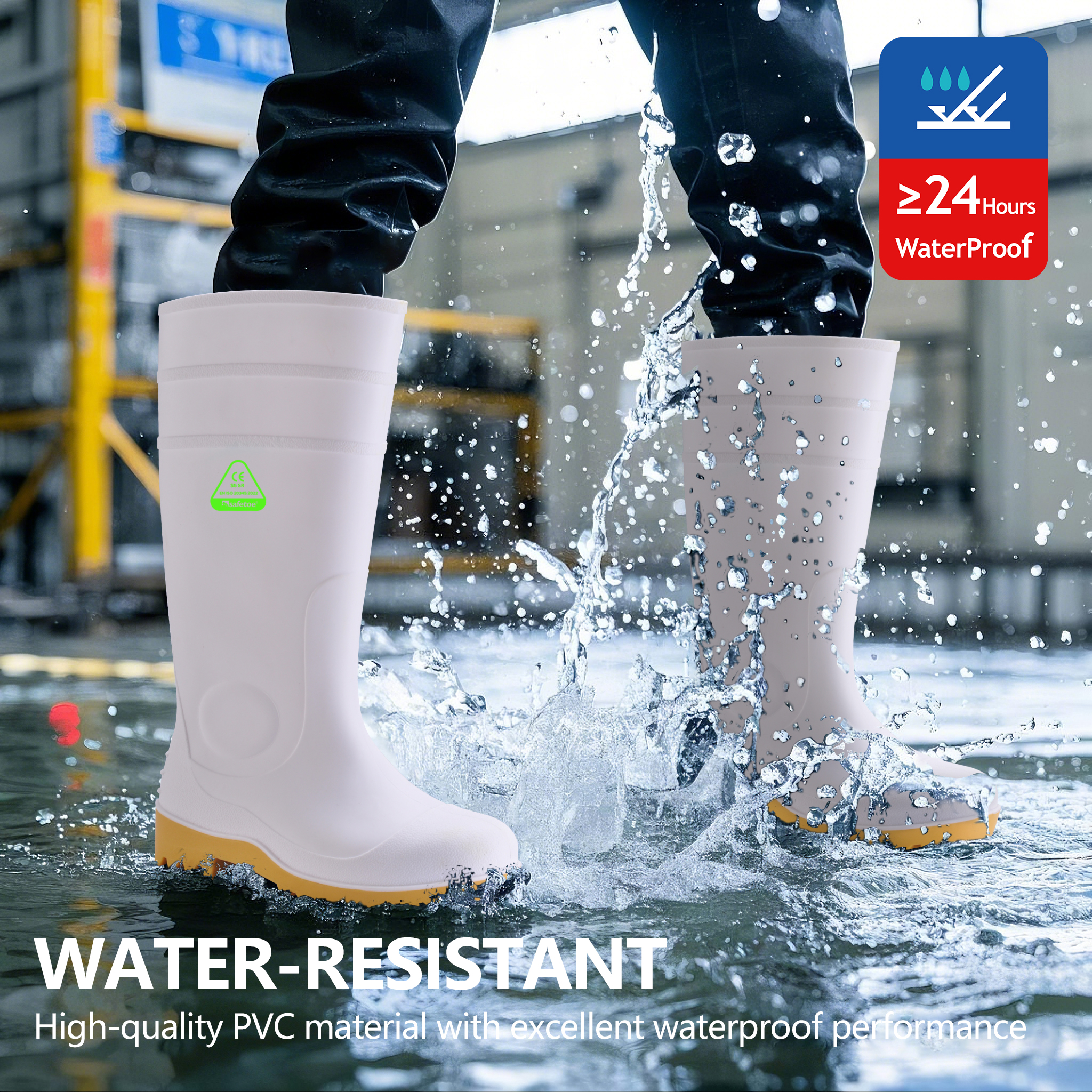 PVC Wellington Rain Boots for Cleaning & Wet Industrial Environments W-6037 White AquaPioneer