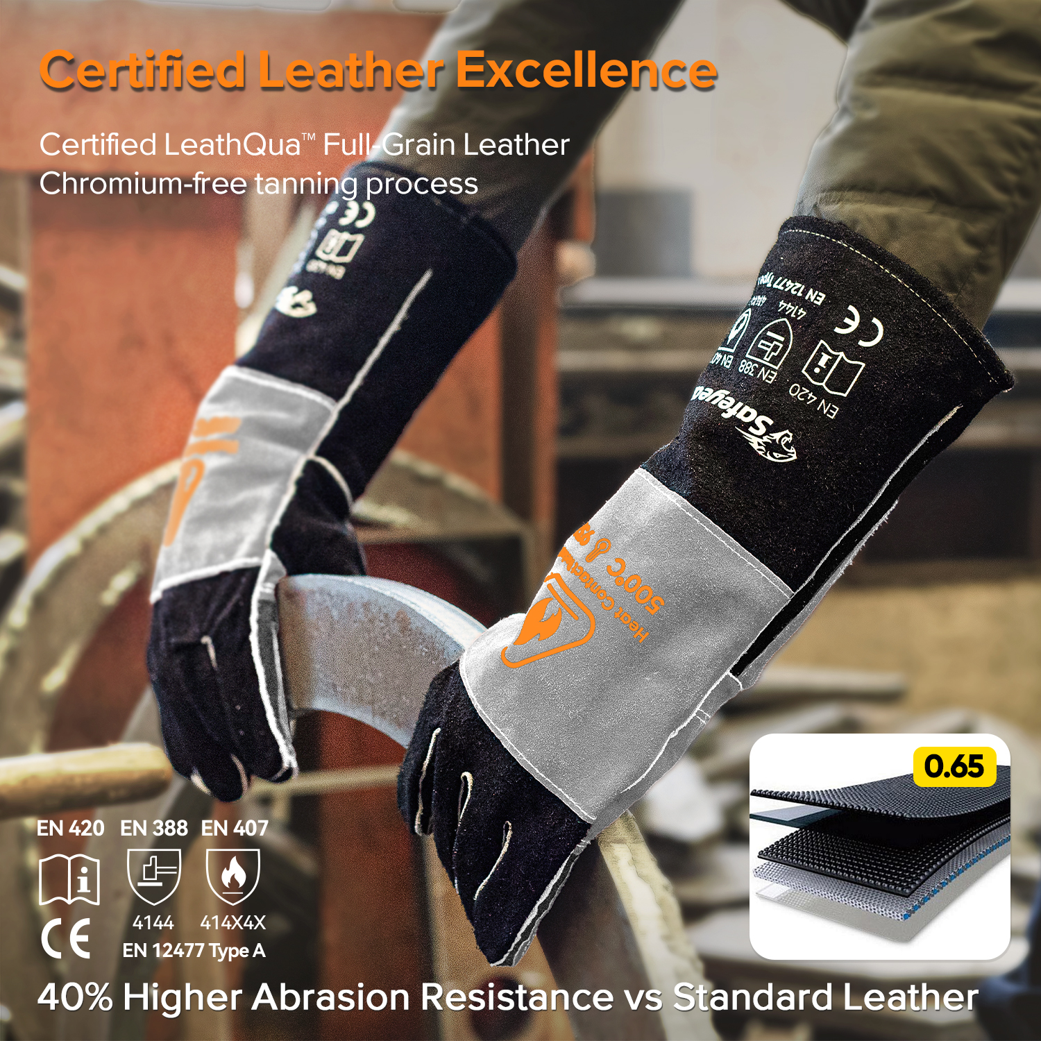 Leather Welding Gloves for MIG/TIG | Heat Protection (EN 407)