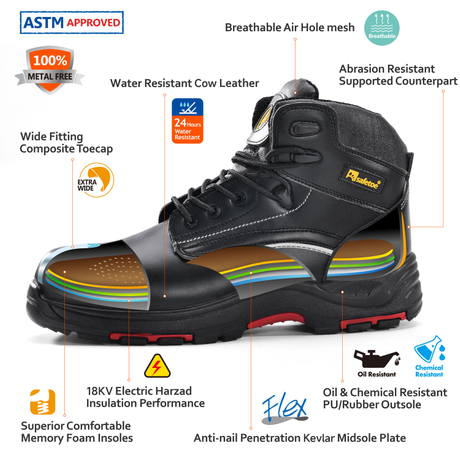 Electrical Hazard Insulation Rubber Eh Rated Safety Work Boots 