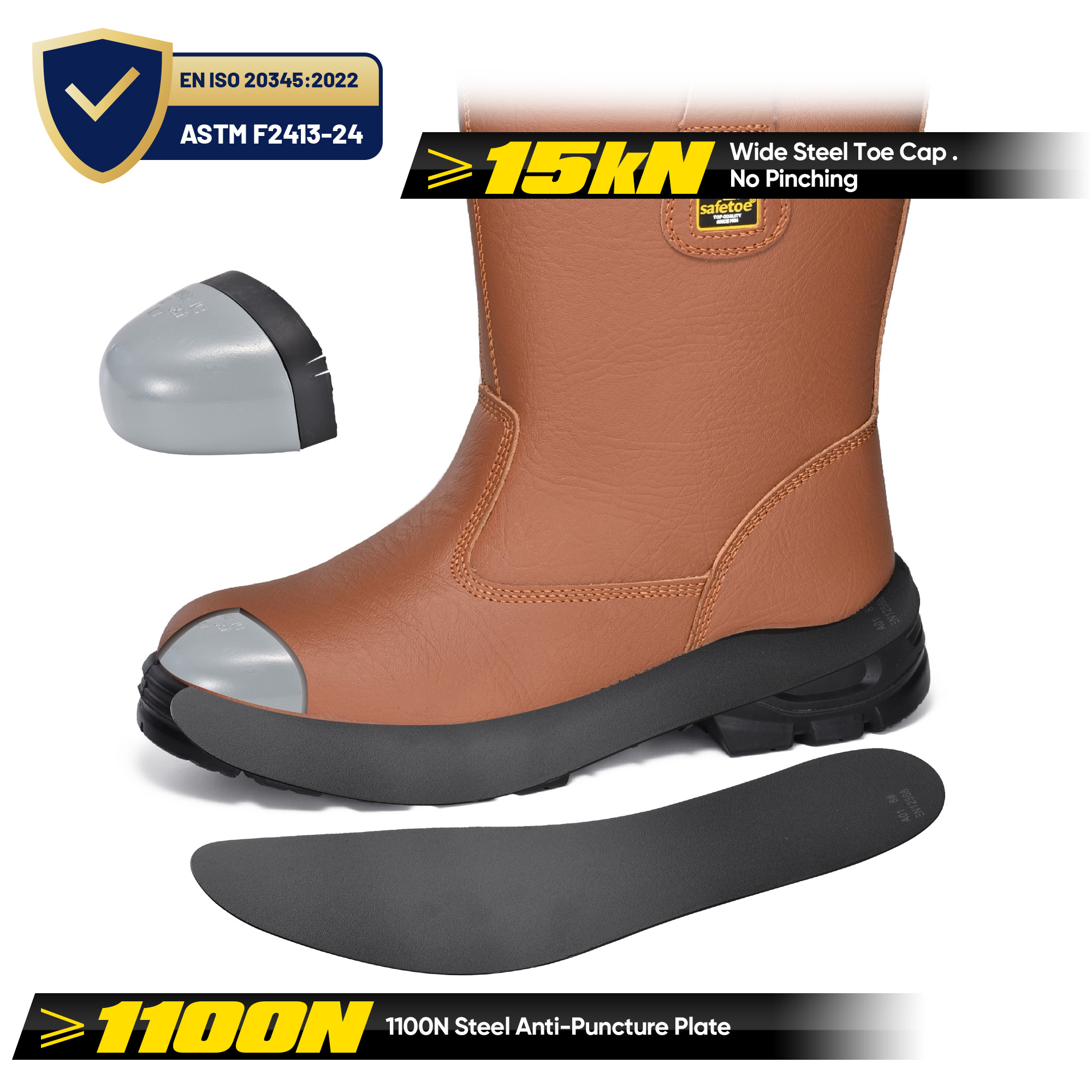 Buliders Safety Boots with Steel Toe CE Approved Brown Safety Shoes-H-9430 Brown