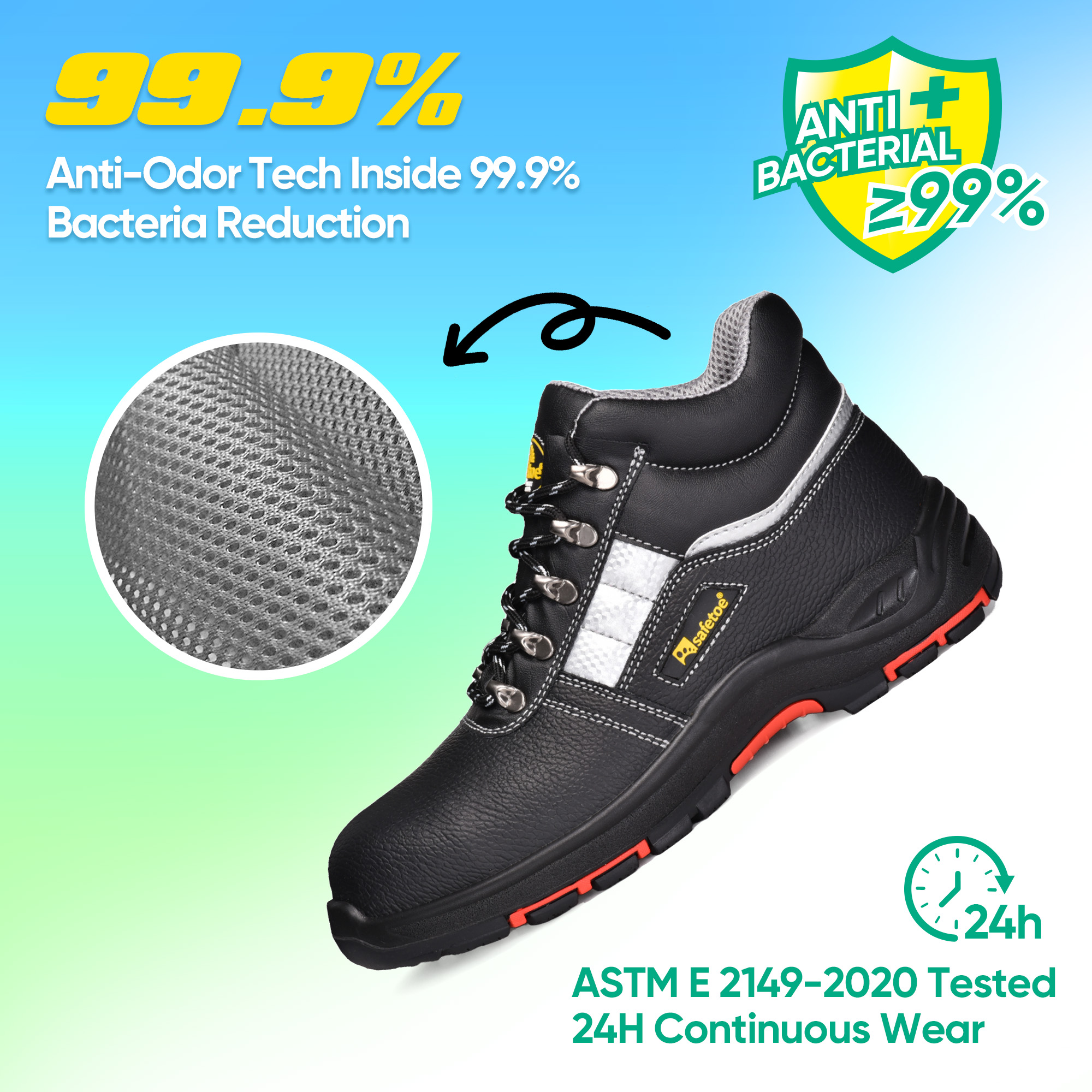 Premium Black Leather Industrial Safety Work Shoes M-8027PRST