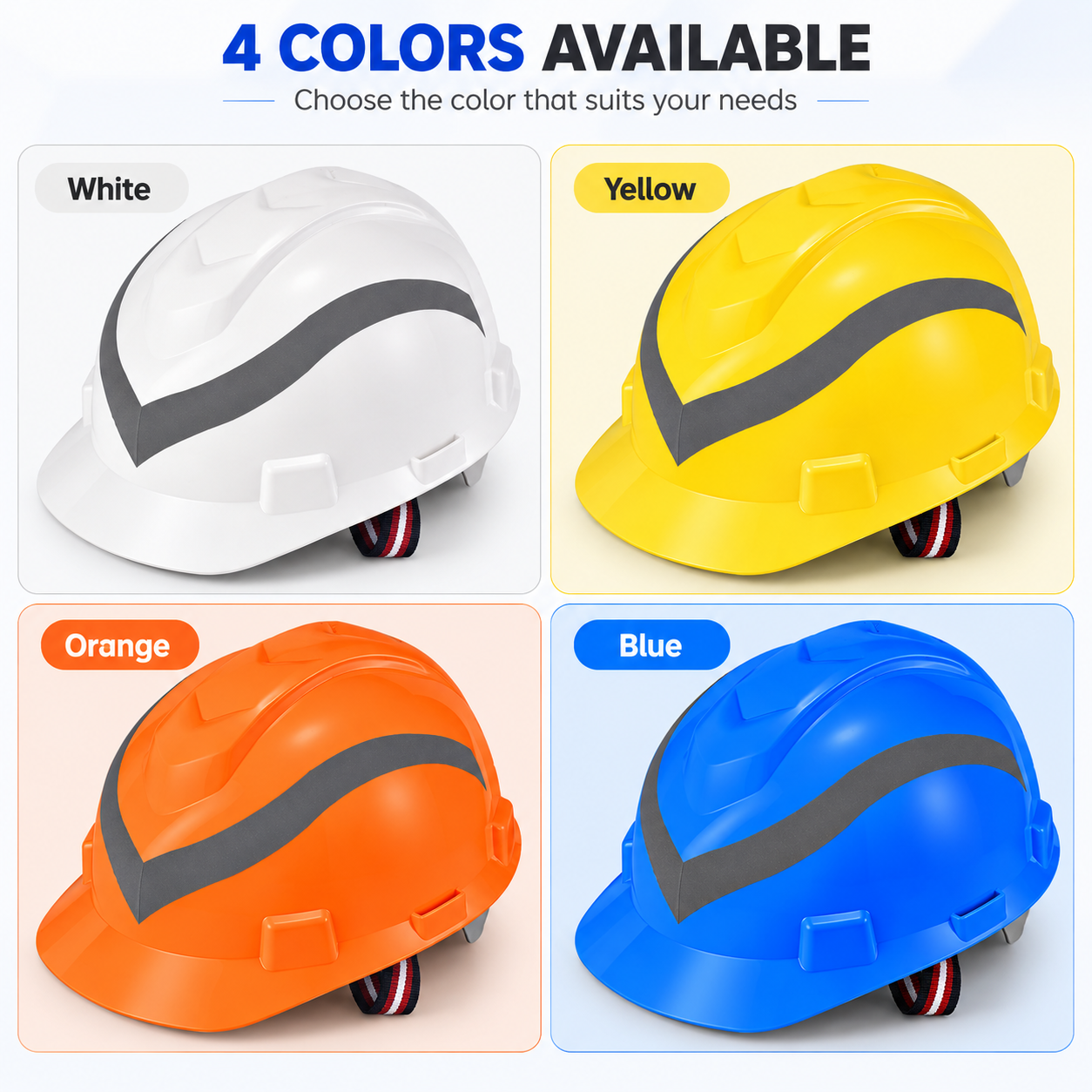 W-003R reflective safety helmets in white yellow orange and blue