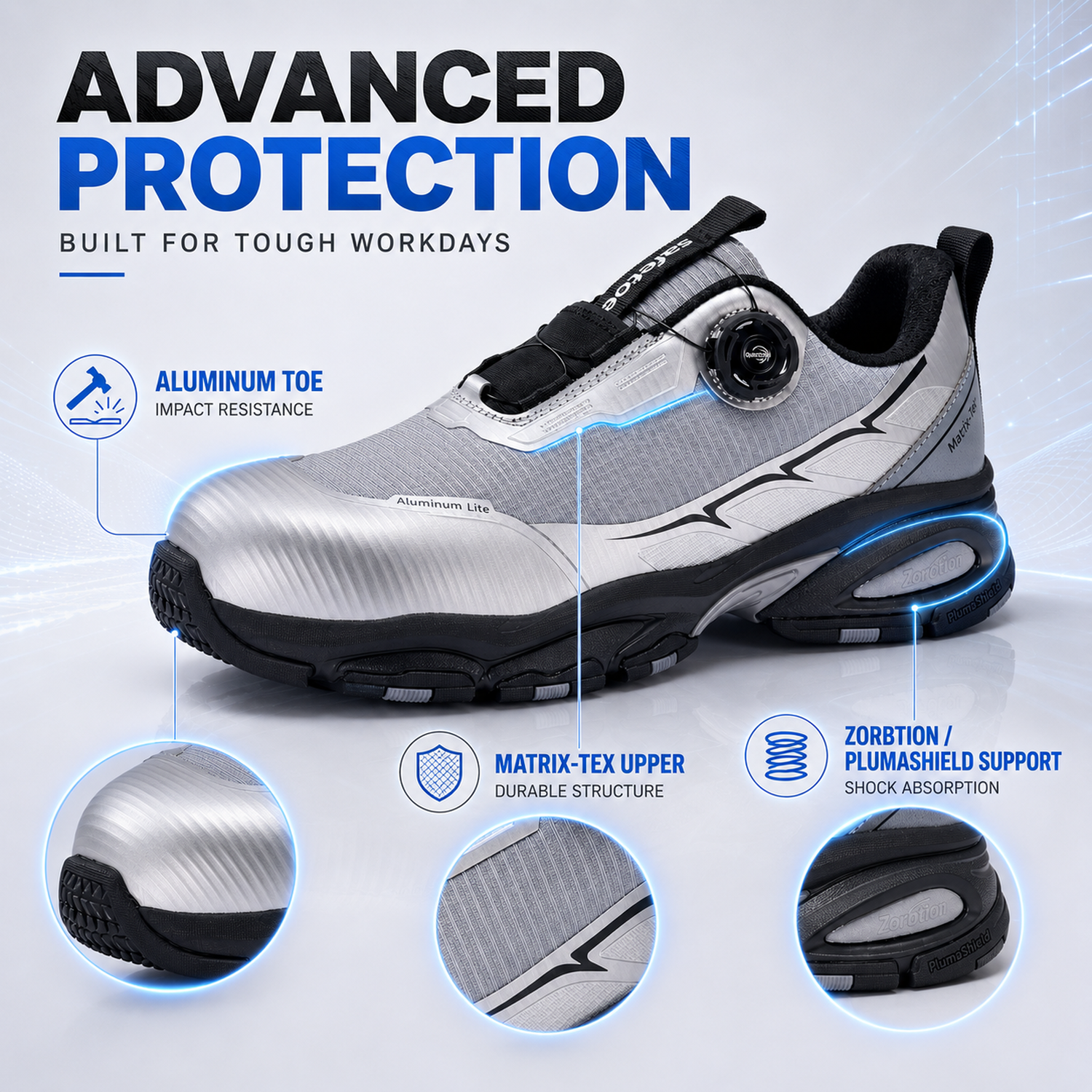 L-7601 safety shoes with aluminum toe cap, PE protective midsole and EVA rubber outsole
