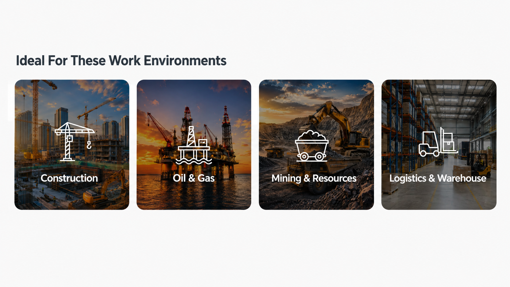 Work environments for safety footwear including construction, oil and gas, mining, logistics and warehousing
