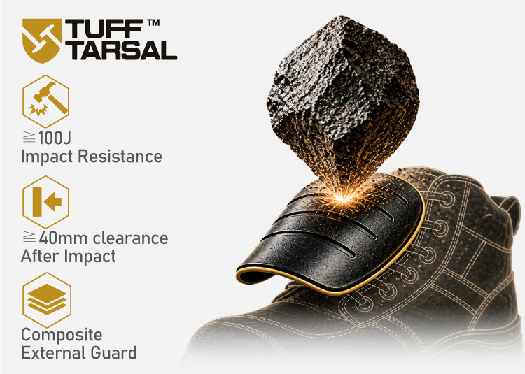 TuffTarsal™ metatarsal protection technology with composite guard for impact resistant safety footwear