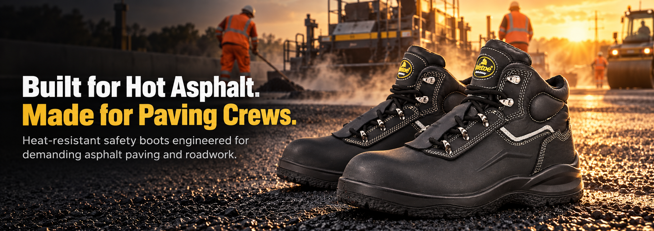 Heat-resistant safety boots for asphalt paving roadwork and hot surface work