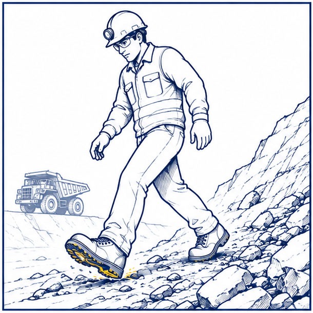 Slip and traction hazards on uneven open-pit mining terrain