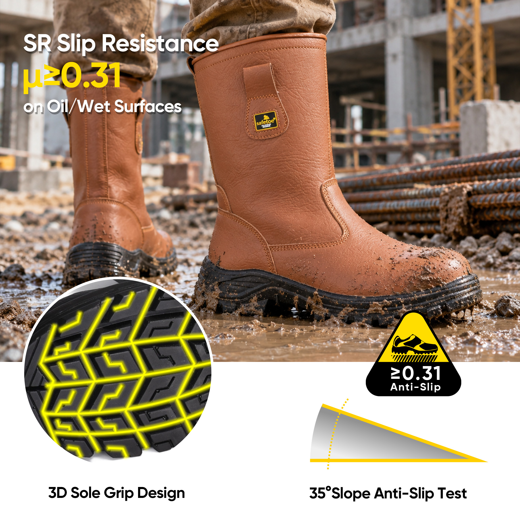 Classic Leather Rigger Safety Boots with Steel Toe | H-9430 Brown