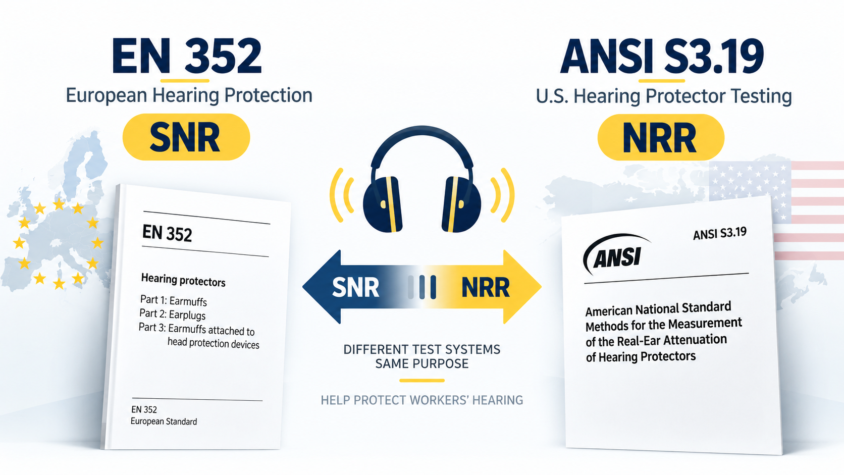 EN 352 and ANSI S3.19 hearing protection standards for construction workers