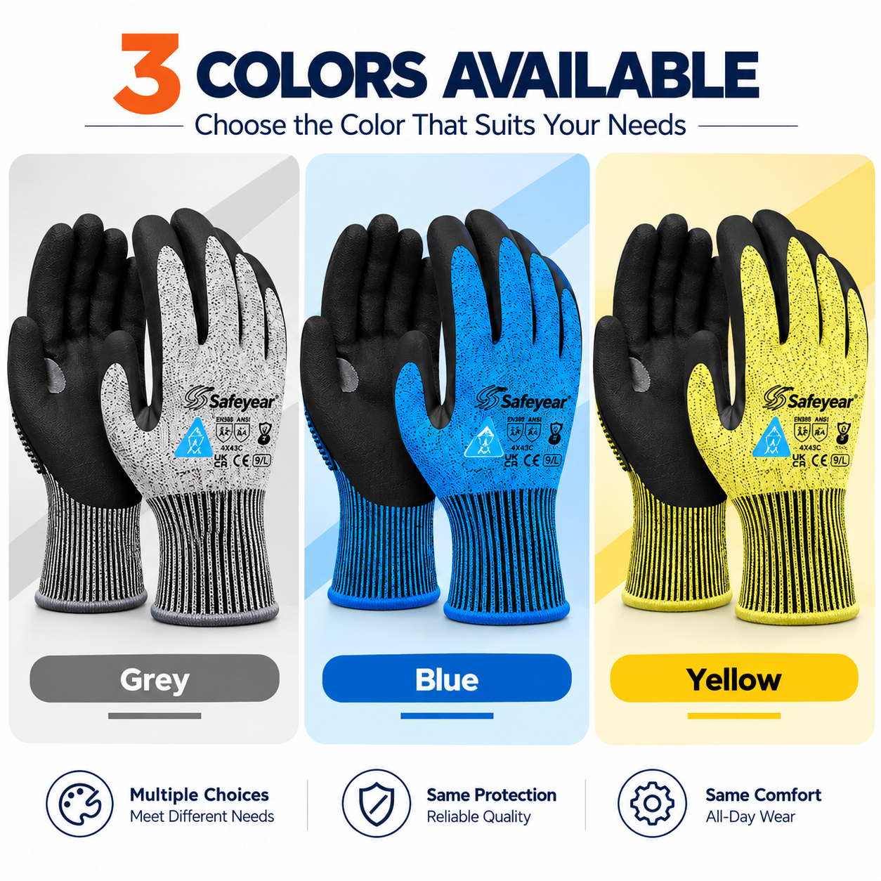 PD8045 Cut Resistant Work Gloves in Grey Blue and Yellow