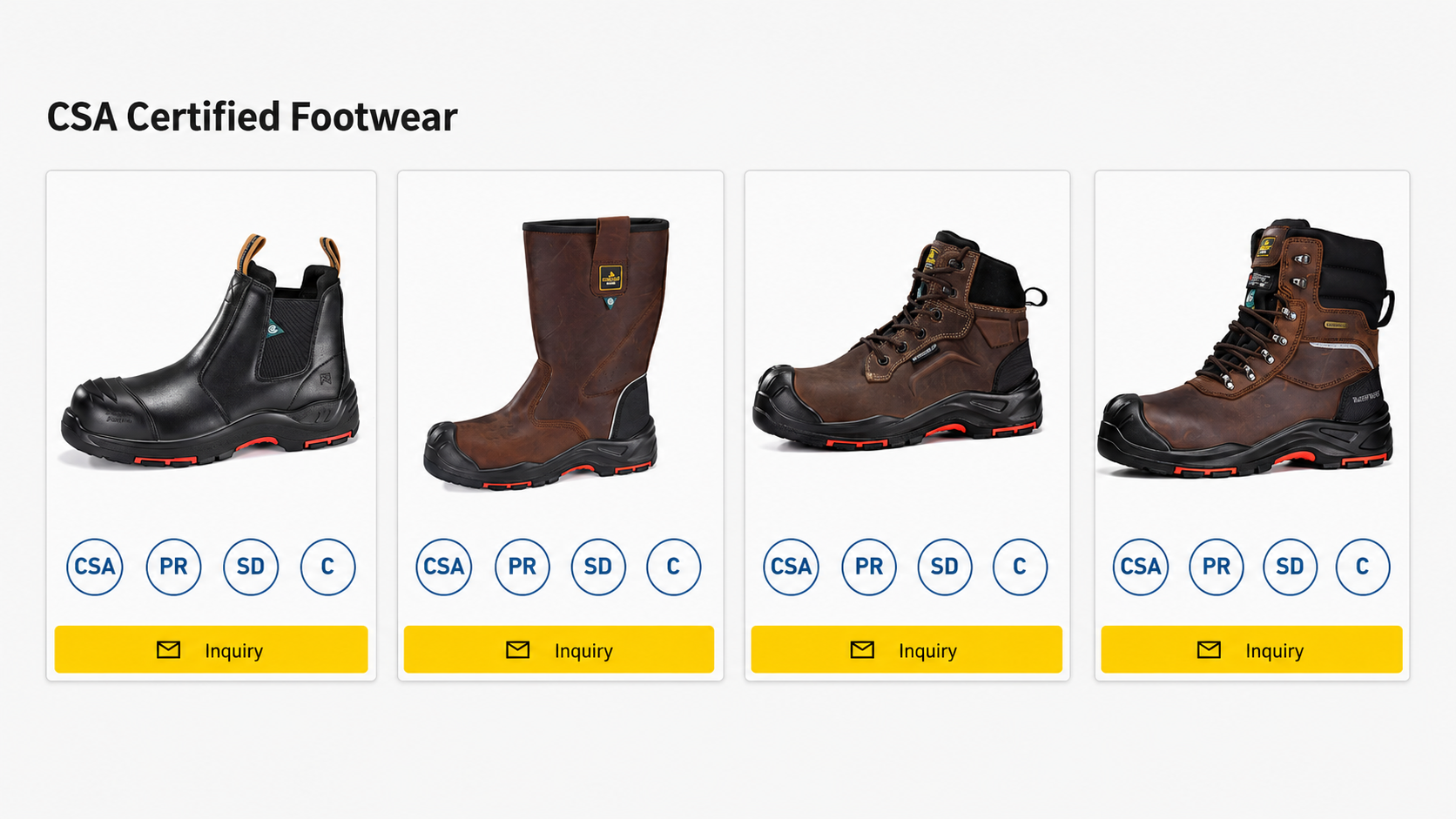 CSA certified safety footwear collection with Chelsea, pull-on and lace-up work boot styles