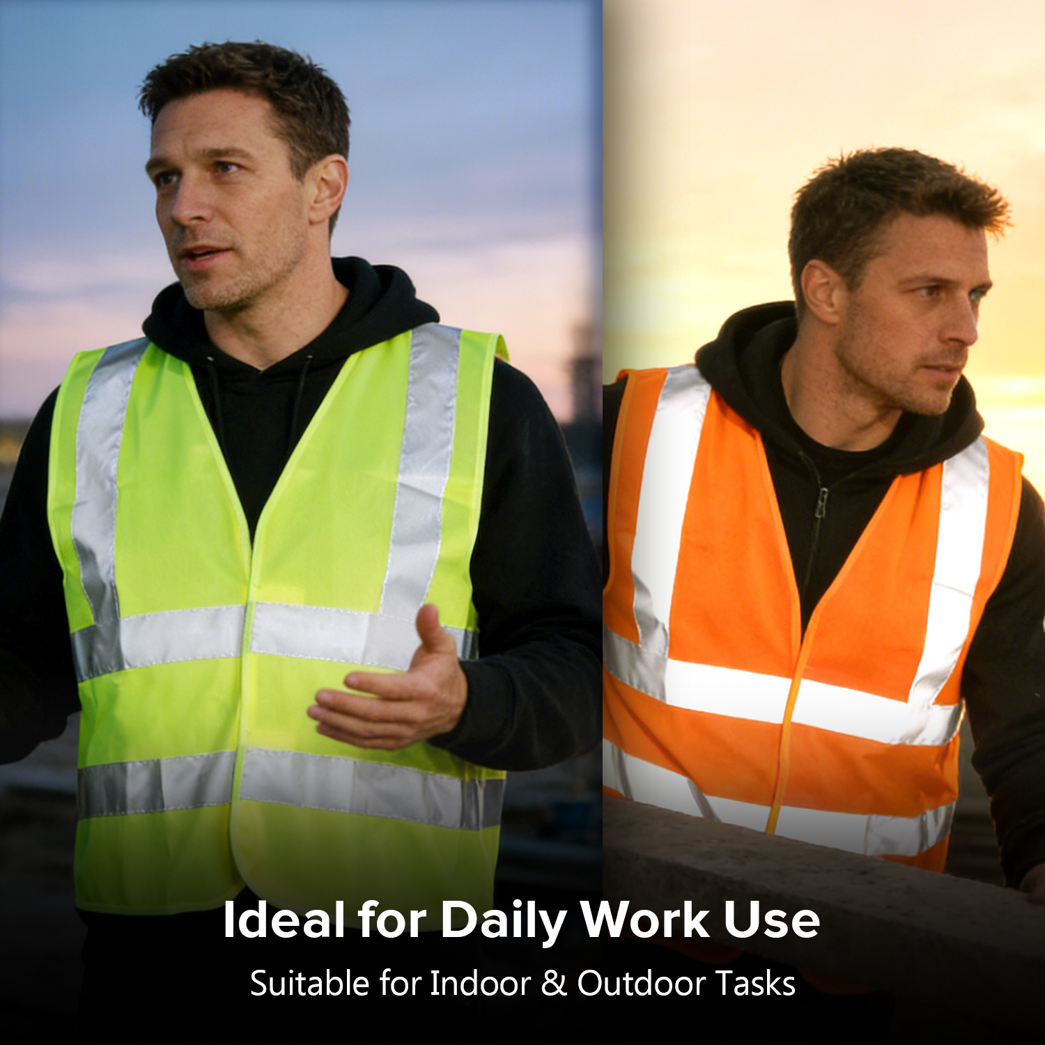Hi-Vis Reflective Safety Vest Yellow & Orange | Lightweight Work Vest EN ISO 20471