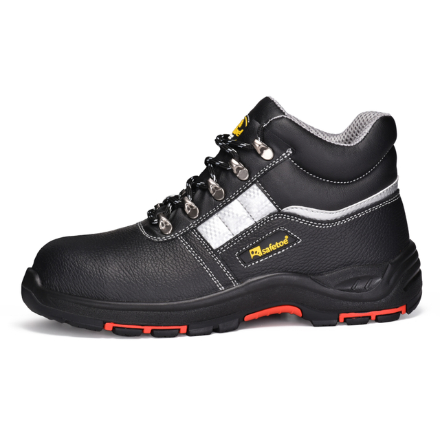 Premium Black Leather Industrial Safety Work Shoes M-8027PRST
