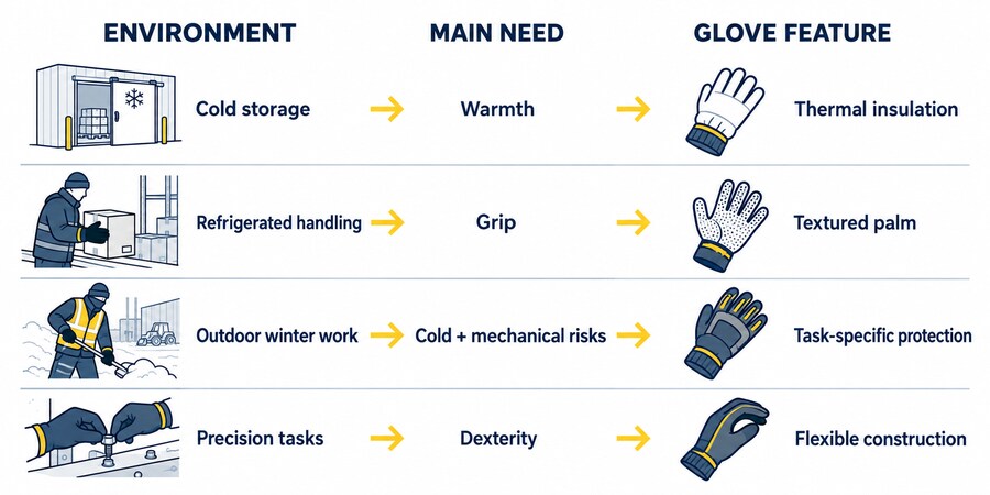 Cold weather work glove selection guide for cold storage, refrigerated warehouses and outdoor winter tasks