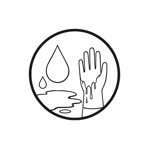Illustration of oil and solvent exposure risks during industrial handling tasks