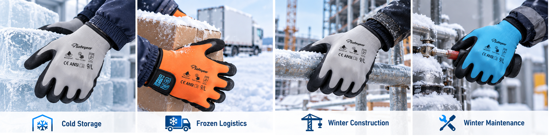 Cold weather work gloves for cold storage, frozen logistics, winter construction and maintenance