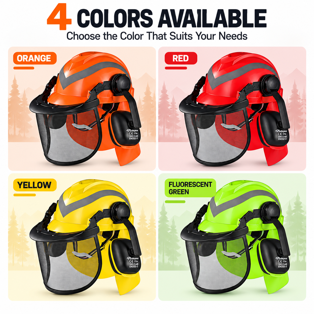 Forestry Safety Helmet with Mesh Visor & Earmuffs M-5009