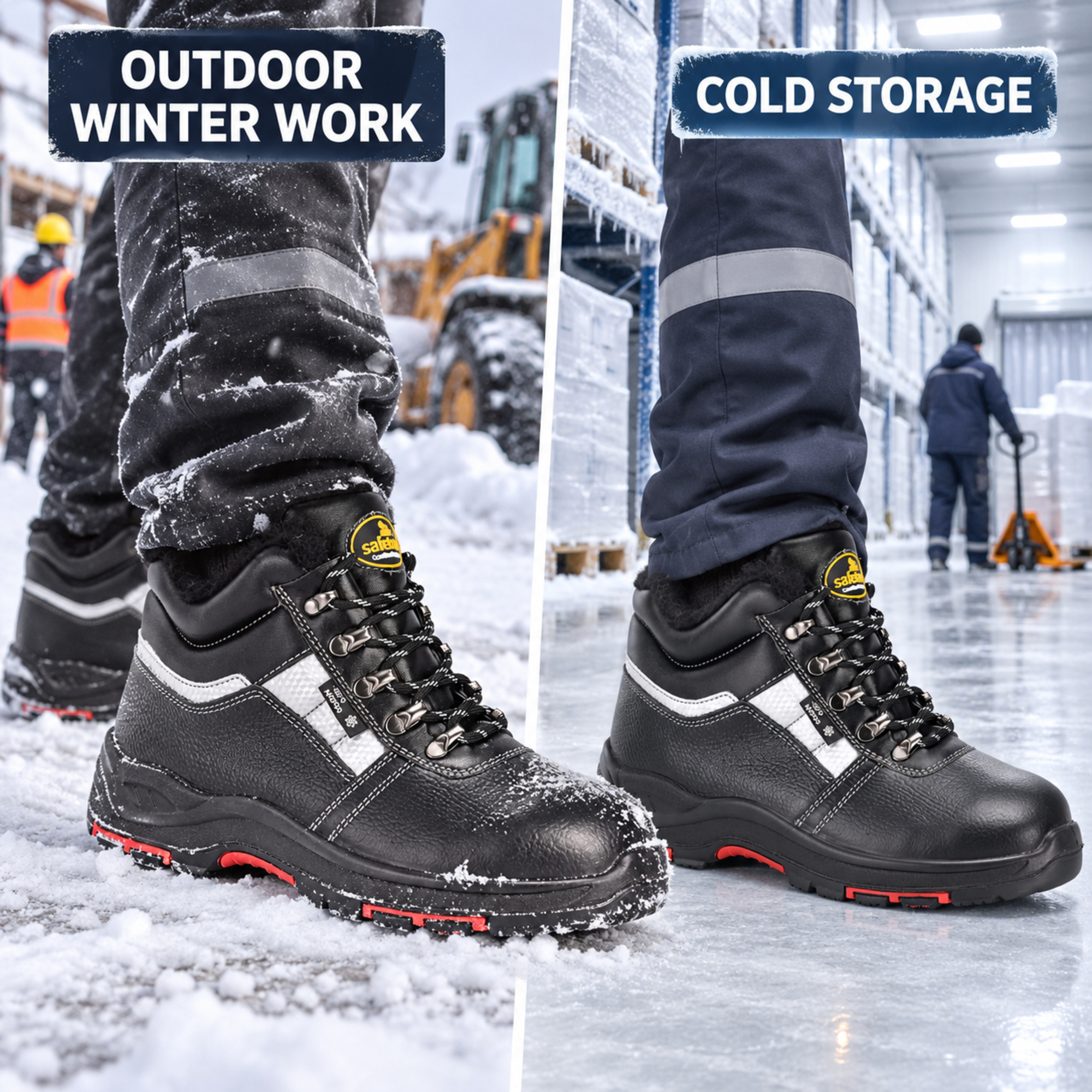 Pair of Safetoe M-8027 insulated winter safety boots with warm lining