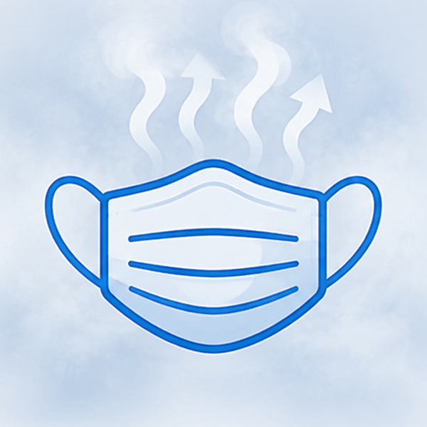 Face mask illustrating how exhaled air can contribute to safety glasses fogging