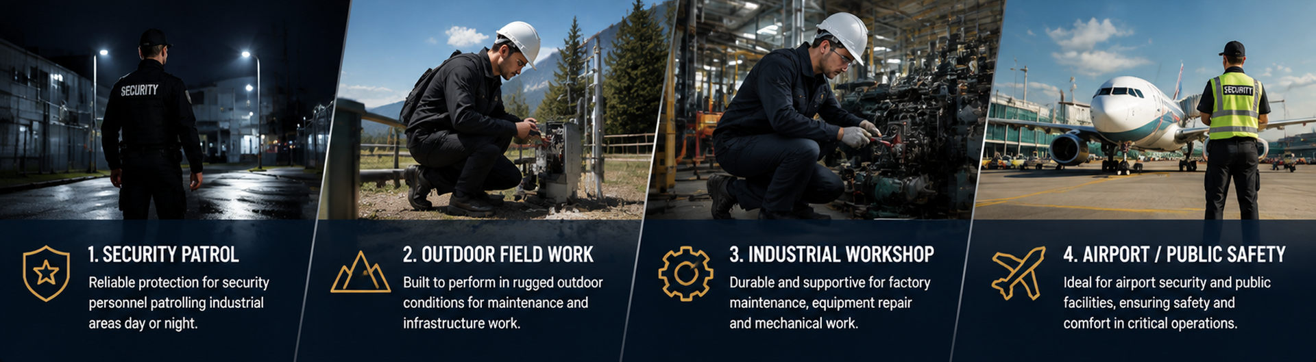 Tactical style safety boots designed for security personnel, industrial workers and outdoor professionals in demanding work environments